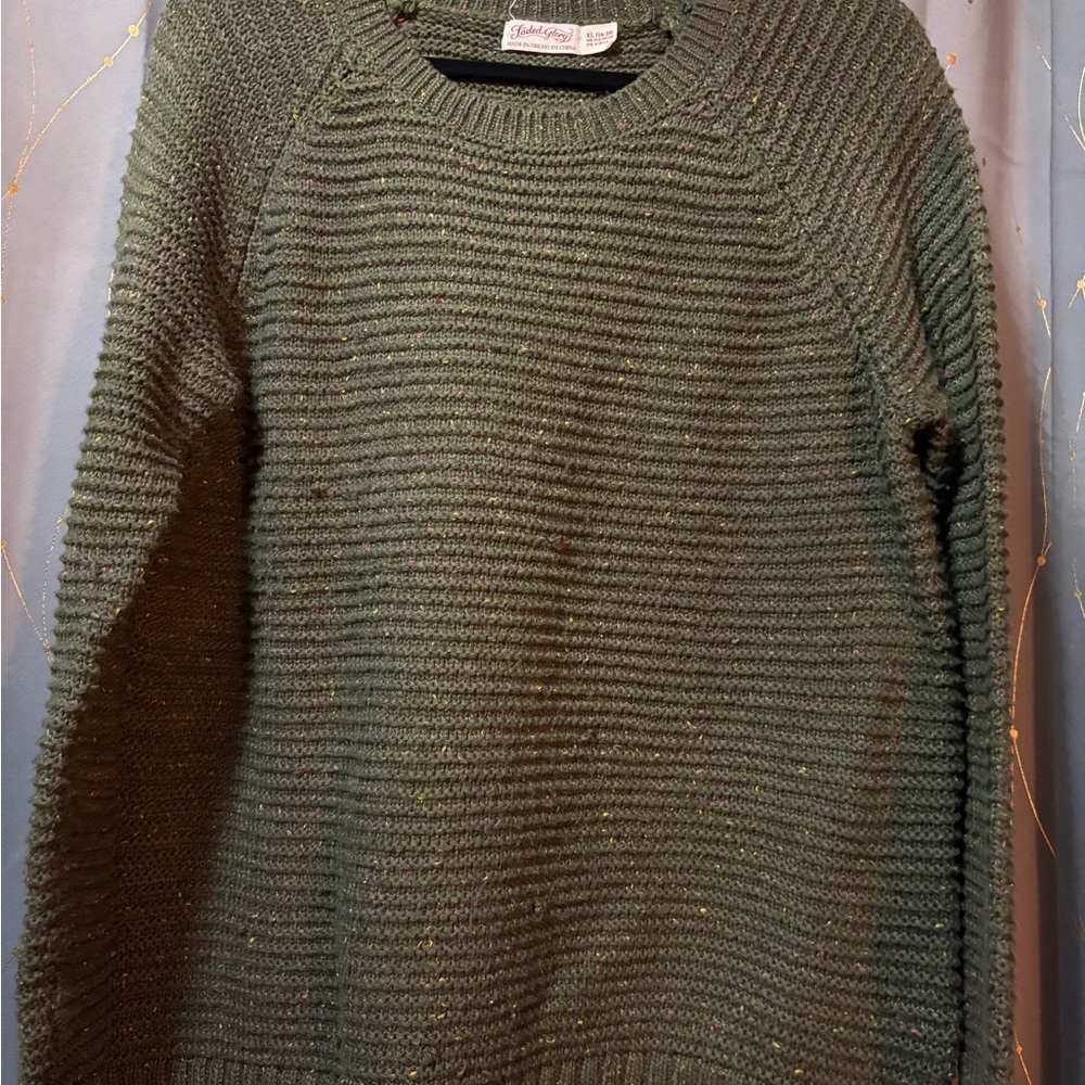 Faded Glory Green Cable Knit Crew Neck Sweater